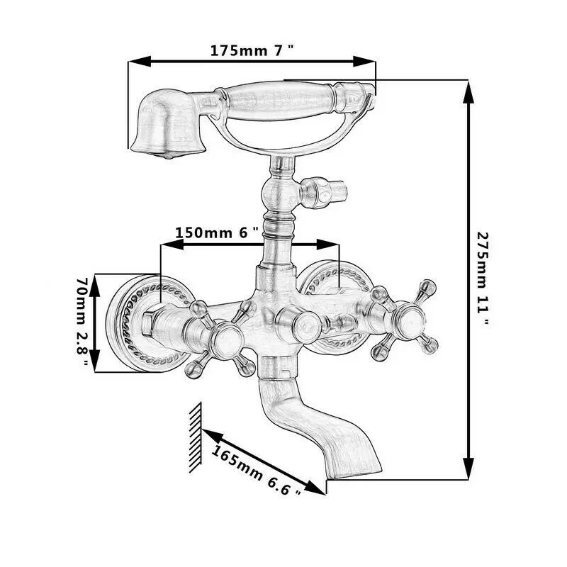  KEMAIDI Bathtub Black & Antique Brass Rainfall Stream Spout Tap Rain Shower Head Faucet Shower Set 