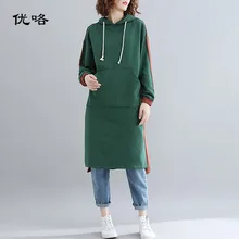 Толстовки размера плюс Харадзюку, женское платье корейского размера плюс, кашемировый пуловер с длинным рукавом, осенние зимние длинные толстовки с капюшоном