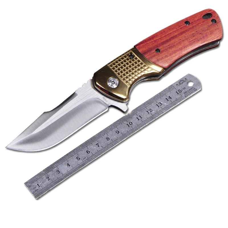 

Hot DA96 Tactical Folding Blade Knife 440C 58HRC Wood+steel Handle Camping Survival Pocket Knives Fishing EDC Bushcraft Knife