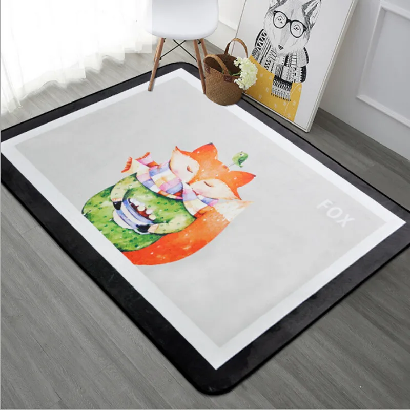 

Fox Printed Carpets For Living Room Soft Flannel Mat For Home Cute Animals Kitchen Anti-slip Rugs Multi-size Room Decor Doormat