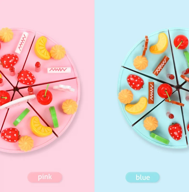 Beiens 37 шт DIY ролевая игра для резки фруктов набор «С Днем Рождения» торт кухонная игрушечная еда розовый синий подарок для девочек для детей