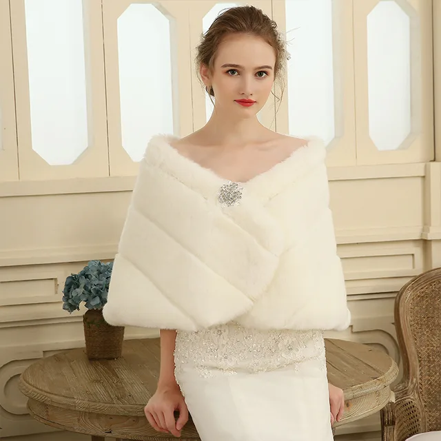 Price Women WinterWarm Faux Fur Cape Cloak Wedding Wrap Bridal Shawl Coat Shrug In Stock