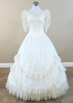 

Ivory Dotted Lace Gown Civil war costume renaissance dress satin dres