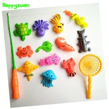 Happyxuan 14pcs Set Magnetic Fishing Toy Game Kids 1 Rod 1 net 12 3D Fish Baby Bath Toys Outdoor Fun