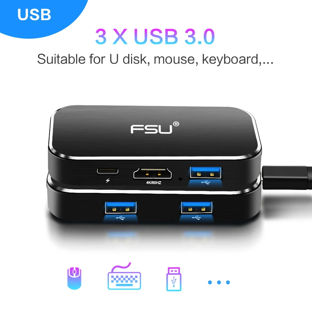 Thunderbolt 3 Dock USB C Type C to HDMI 4K 60Hz HUB PD 100W Charging Adapter Type-c HUB for MateBoo