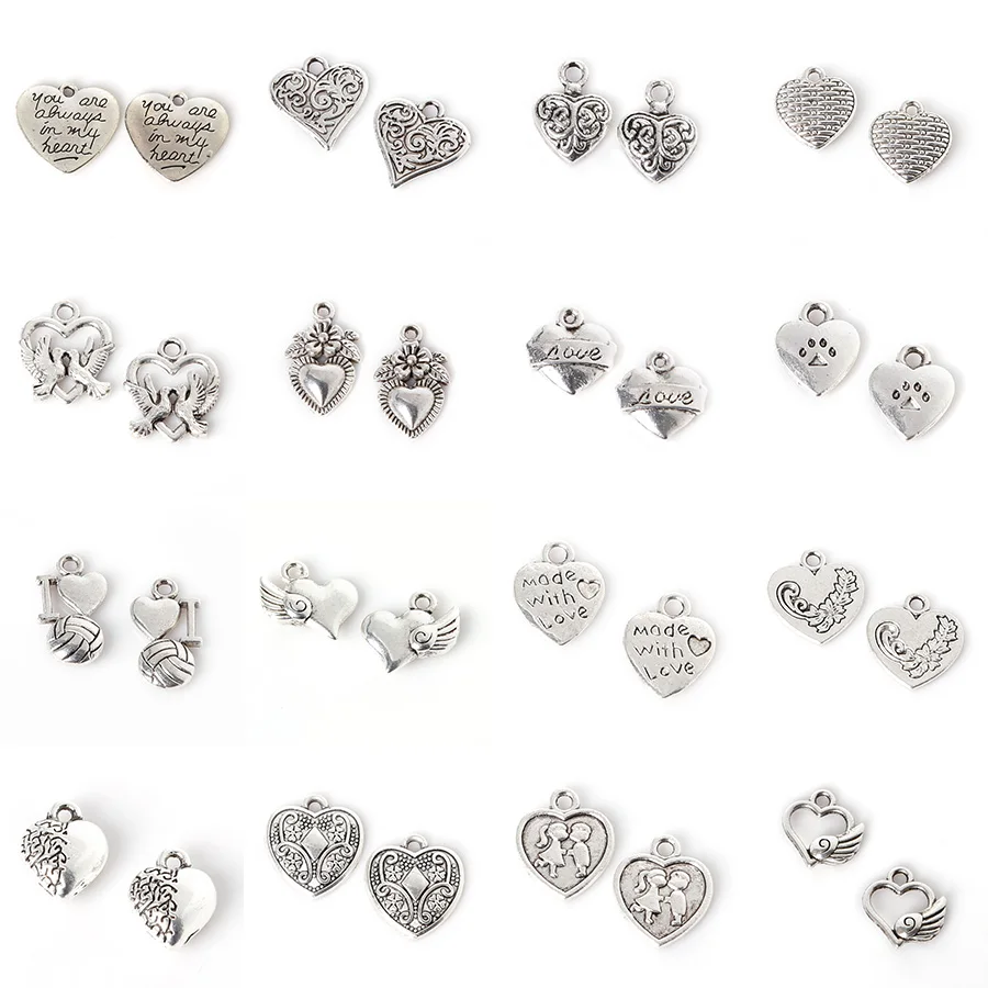 

Mixed Charms Antique Silver Plating Color Love Heart Zinc Alloy Pendant Charms Fit For DIY Accessories Handmade Jewelry Making