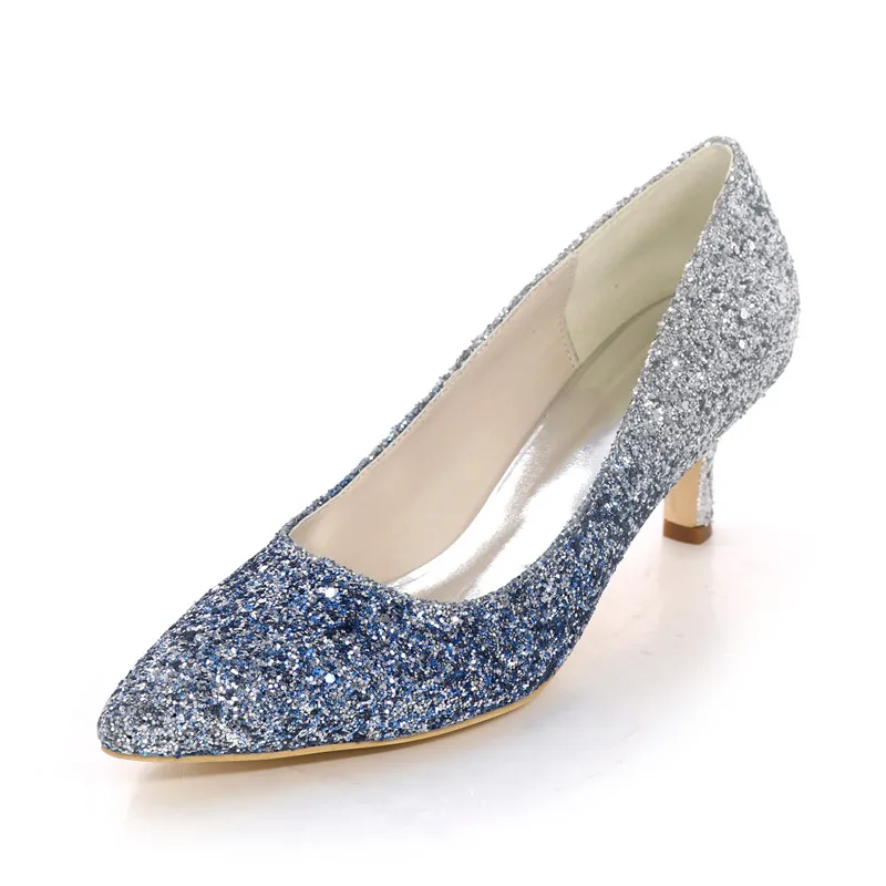 

Kitten Heels Sequin Shoes Women Gradient Color Bling Pointed Toe Heeled Prom Evening Wedding Bridal Party Ladies Pumps