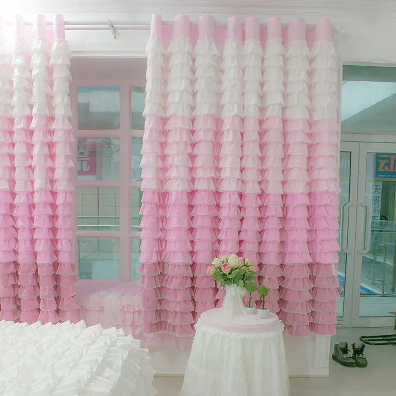 

New European and American cake layers rainbow curtain princess bedroom flat bay window curtains wedding decorative cortina