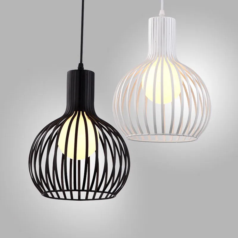 Vintage Pendant Lights Black Iron Lamp Cage Hanglamp Kitchen Fixtures Dining Room Table avize luminaria Home Lighting | Лампы и