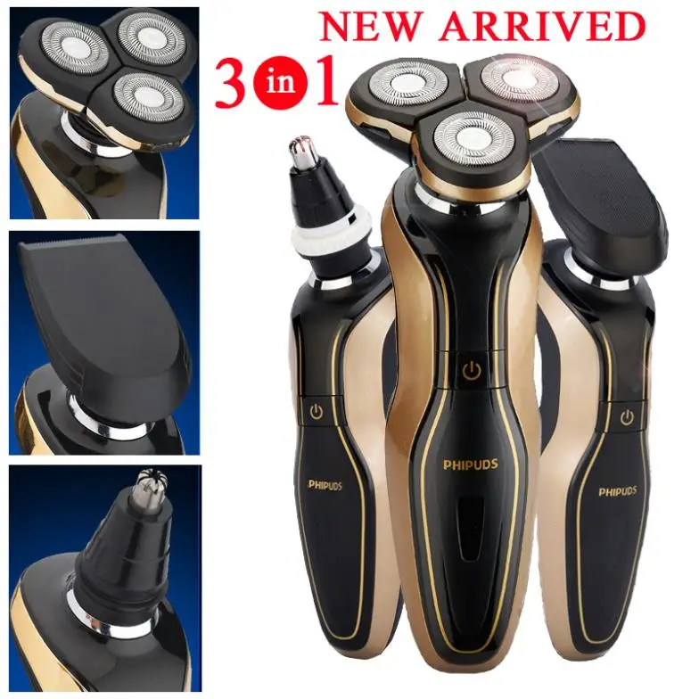 Wholesales Rrechargeable Men's Shaver Triple Blade 3 in 1 Electric Razor Men 3D floating Three Washable Razors Head | Бытовая