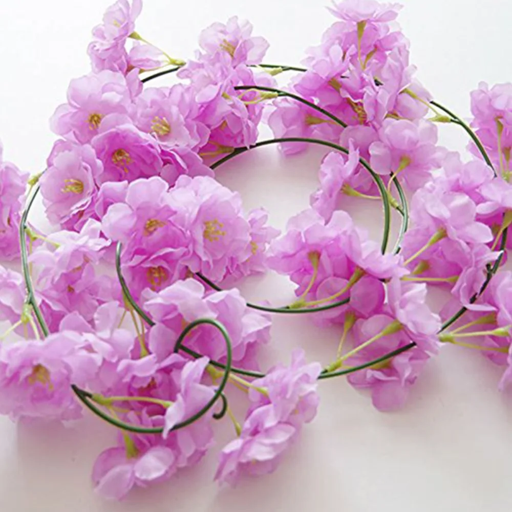2M Artificial Flowers Silk Vine Cherry Blossoms Flower Wreath for Wedding Arch Decoration Home Party DIY Rattan Garland flowers 2M Artificial Flowers Silk Vine Cherry Blossoms Flower Wreath for Wedding Arch Decoration Home Party DIY Rattan Garland flowers