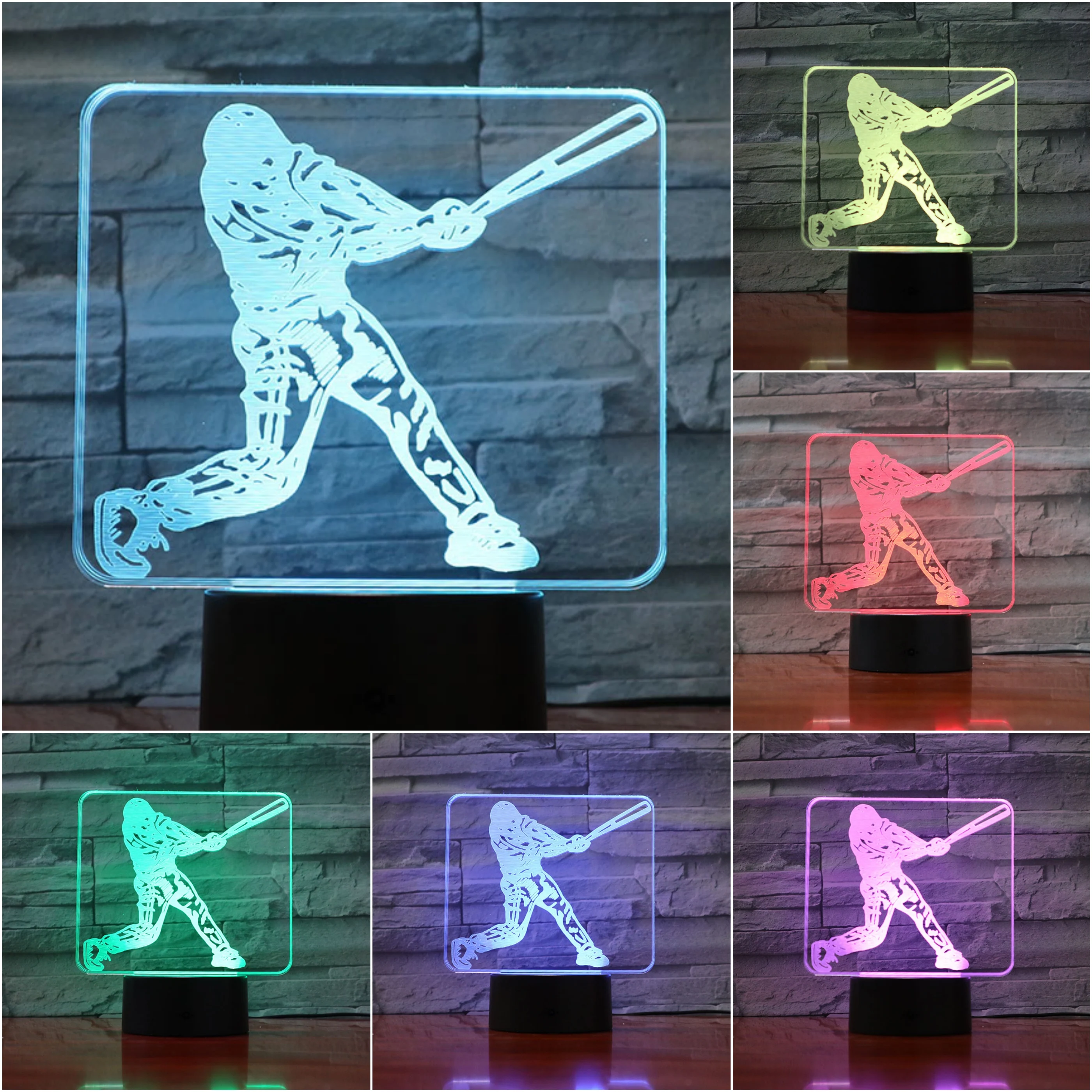 

Baseball Player Action Figure 3d Led Night Light Usb Gece Lambasi Children Kids Gift Baby Nightlight Sports Desk Lamp Bedside
