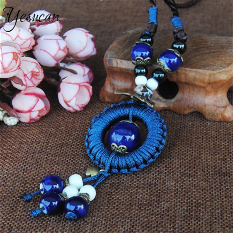 Best Yesucan Ethnic Ceramic Beads Necklace Handmade Nepal Buddhist Long Statement Necklace Bohemian Jewelry Dropshipping Handmade