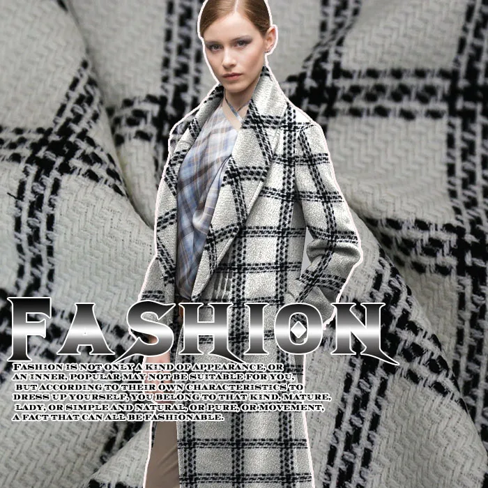 

150cm black white lattice weave wool fabric meter autumn winter clothing wool fabric wholesale wool cloth