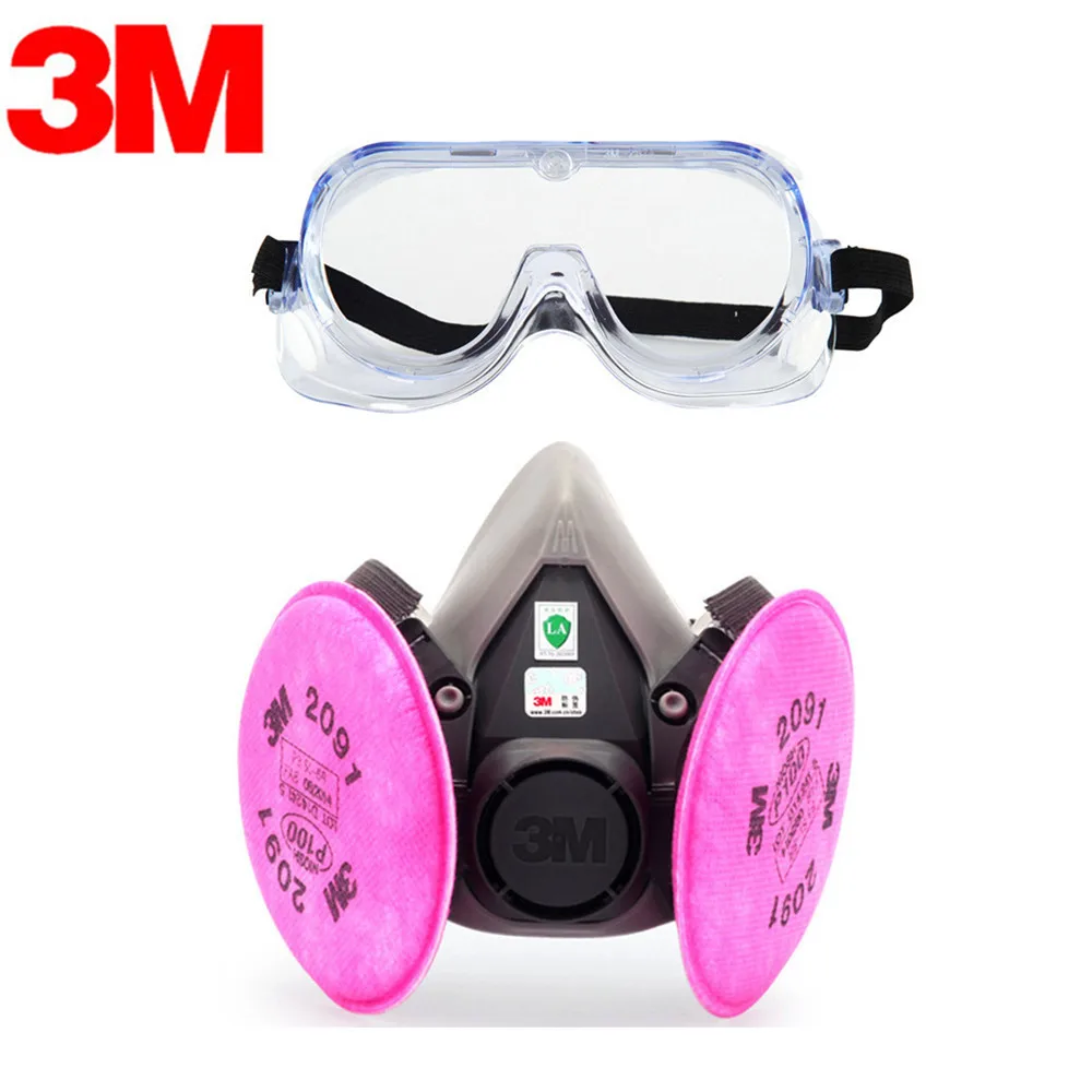 

3M KN95 6200+2091 Dust Mask Respirator with 1621AF Goggles Anti-dust gas Anti-fog And Haze PM2.5 Protective Mask Suit