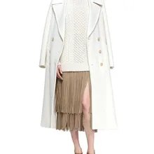 Новинка, зимнее модное женское белое длинное пальто из искусственного кашемира, шерстяное пальто с отложным воротником, Casacos femininos