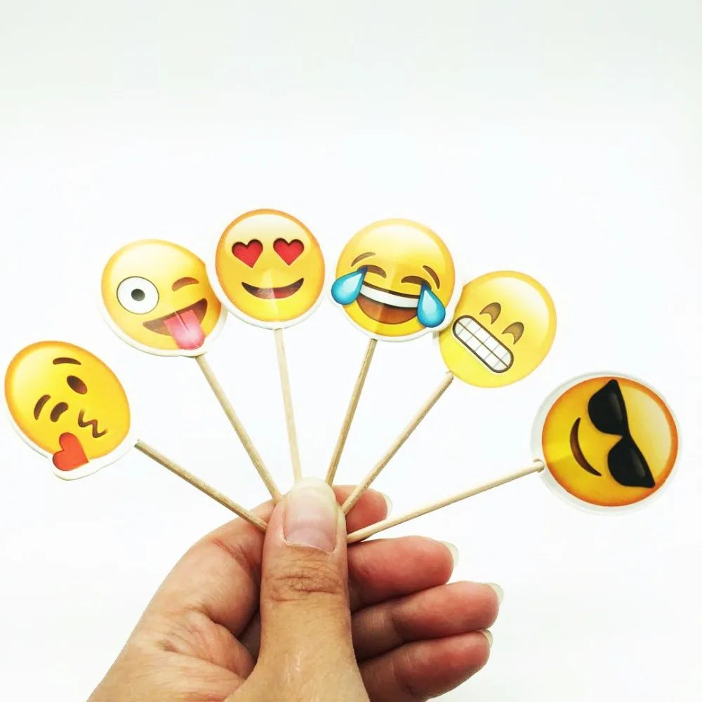 

24 pcs Emoji Smiley Cupcake Topper Kids Birthday Party Cake Decoration Supplies Birthday Wedding Party Decoration