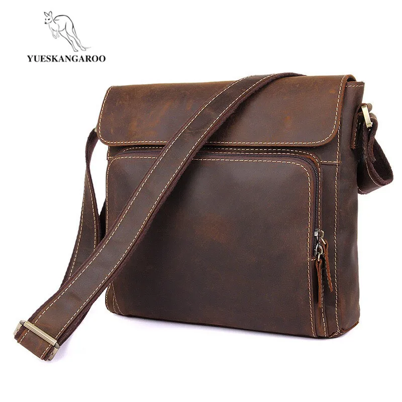 

2018 Promotion Rushed Yueskangaroo Genuine Leather Male Bag Crazy Horse Skin Man With A Shoulder Crossbody Bags Messenger Men's