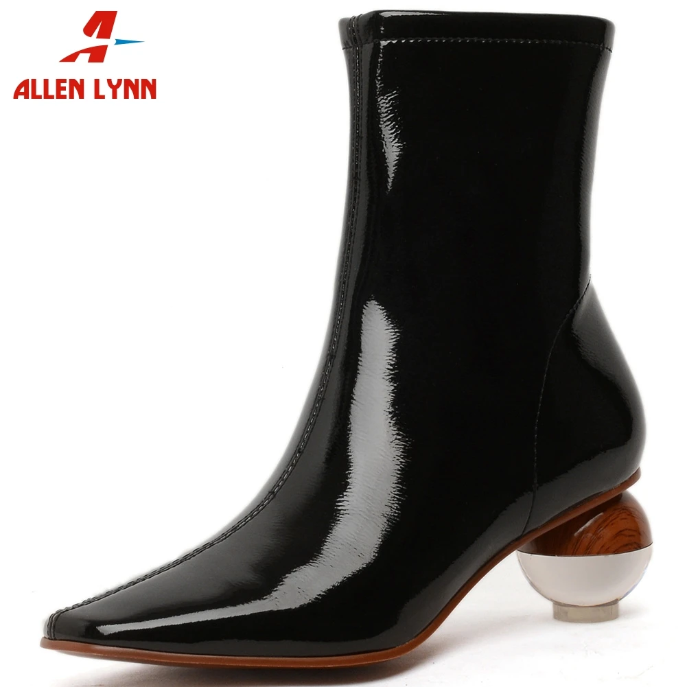 

ALLENLYNN Ankle Boots Woman Quality Microfiber women's Boots Round Strange Heels Zipper Office Ladies Shoes Women Boots