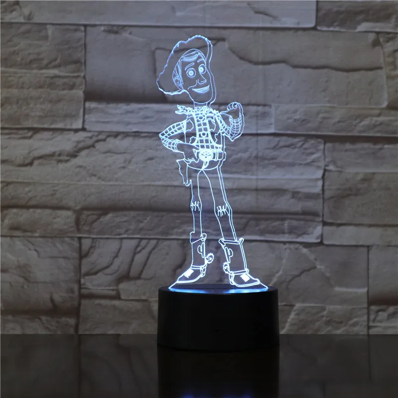 Candeeiro de Mesa Brinquedos para as Crianças Woody Desenhos Animados Ilusão Cores Mudando Led Night Light 7 Presentes Meninos 3d