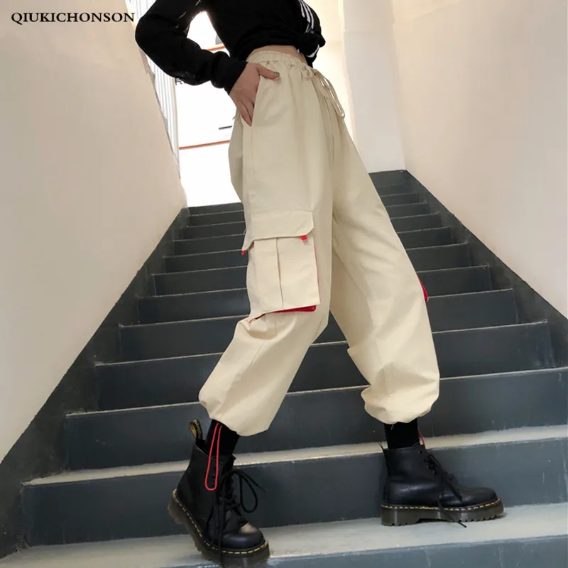 

High waisted cargo pants women harajuku japanese streetwear casual loose joggers ankle banded pants trousers with big pockets