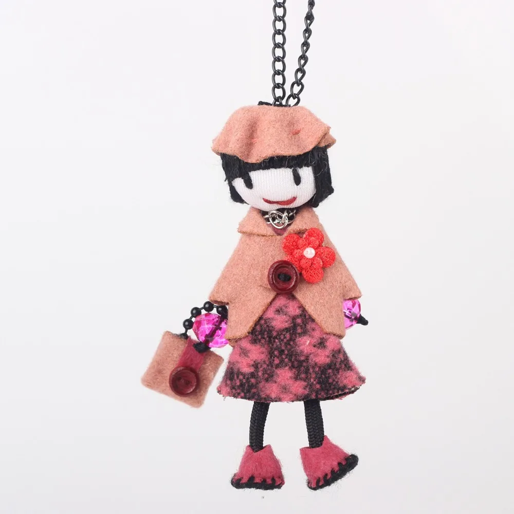 

Bonsny Handmade Doll French Girls Statement Necklaces Cloth Long Chain Pendants 2015 News Cute Choker Girls Women Accessories