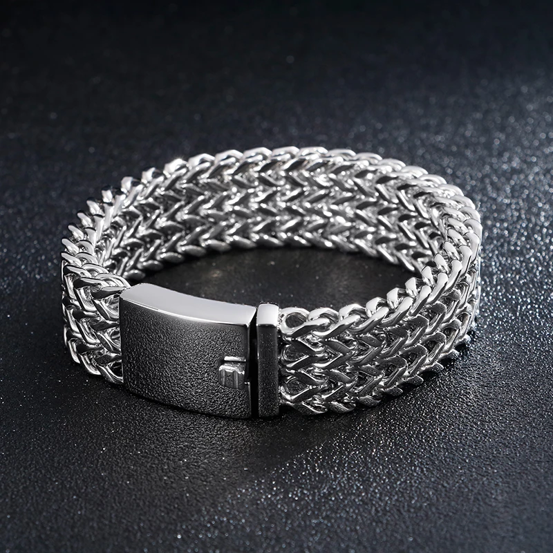 Fongten сетка звено цепи браслет для мужчин серебро/Винтаж металлические стальные браслеты мальчик