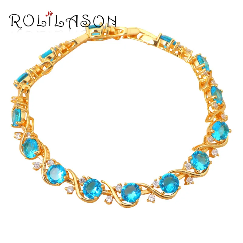 

Round Navy Topa Inlay Appealing Friendship Bracelets for women yellow Gold Tone Blue Crystal design fashion jewelry TB672