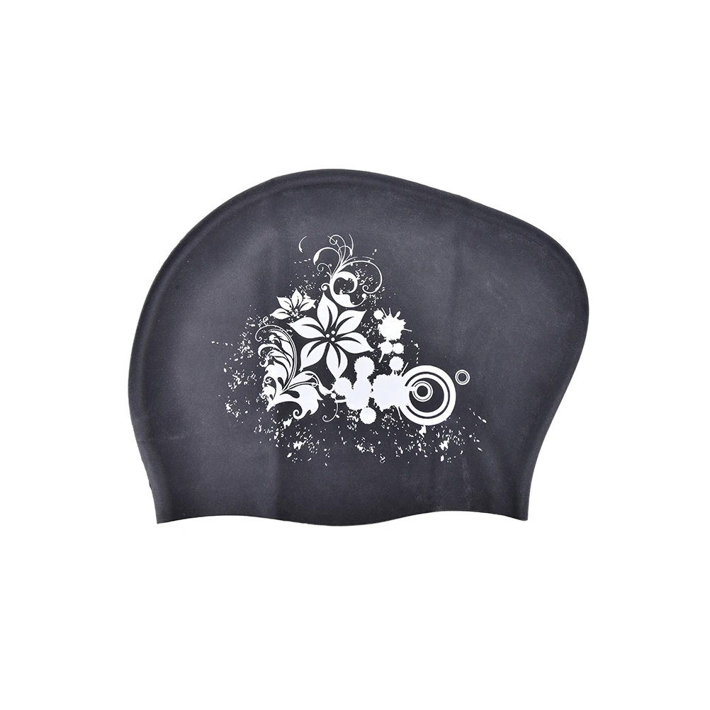 Женская Водонепроницаемая силиконовая шапочка для плавания эластичная водонепроницаемая защита для ушей плавающая крышка шляпы для длинных волос для взрослых - Цвет: Черный