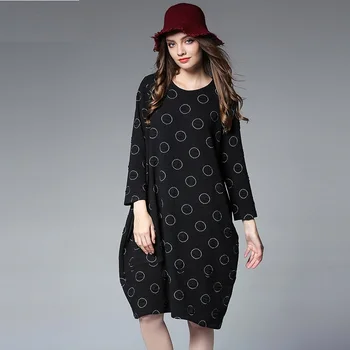 

2017Autumn Fashion Women polka dot simple lantern dress Cocoon dress bud dress female knee-length casual vestidos plus sizeXXXXL