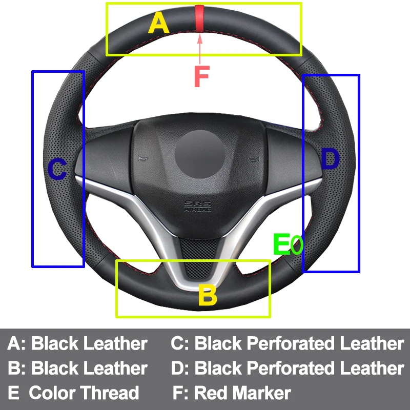 Ручной швейный чехол рулевого колеса автомобиля для Honda Fit- City- Jazz- HR-V HRV- Vezel