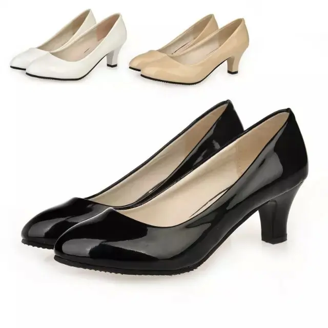 

2019 spring and fall new round head women's shoes large size single shoes with thick etiquette professional work shoes