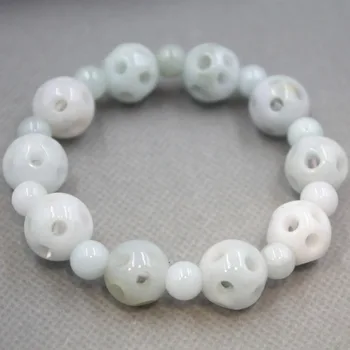 

New A Grade Aqua Jade Jadeite Women Men Hollow Bead Bracelet 13mm