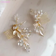 Jonnafe золотой гребень для волос в виде листьев шпильки Кристалл Свадебный головной убор винтажные свадебные аксессуары для волос ручной работы