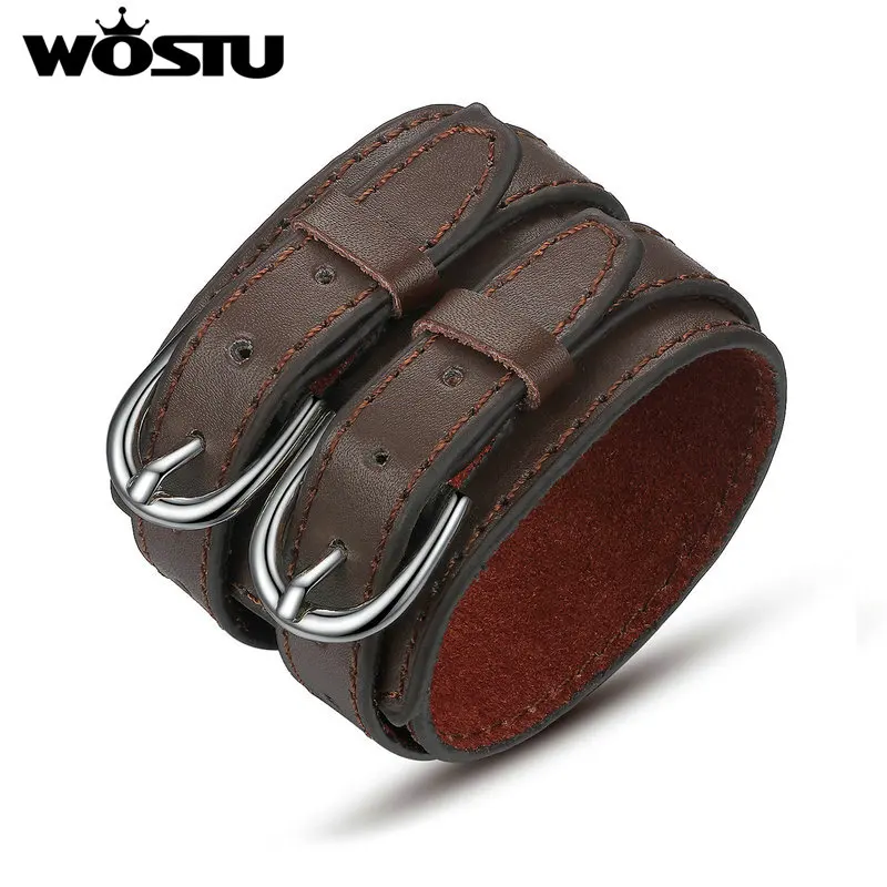 

WOSTU Hot Sale 3 Colors Genuine Top Layer Leather Wrap Vintage Bracelet Trendy Jewelry For Men Women Fashion Pulseira XCJ0268