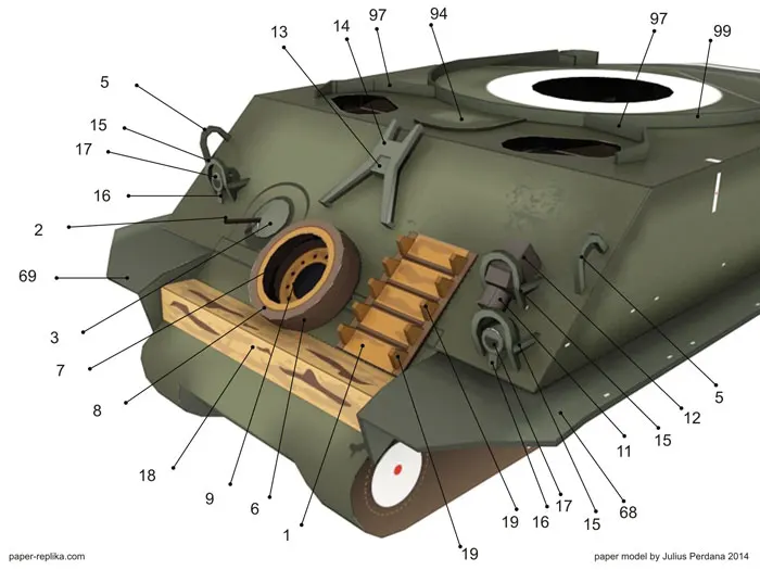 1:30 Шерман M4A3E8 Танк военное оружие 3D бумажная модель