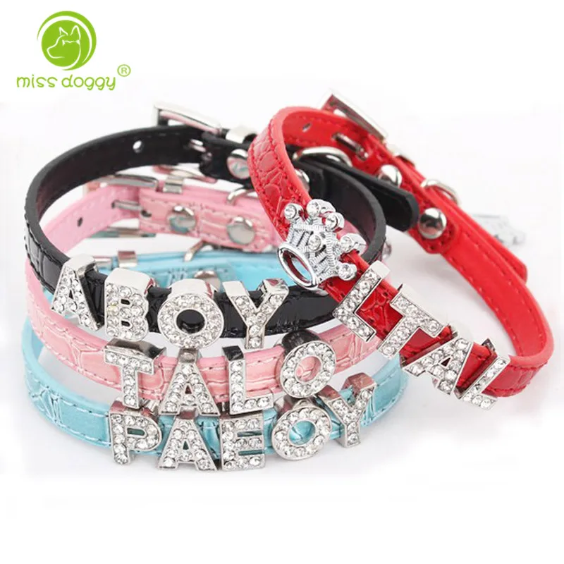 

2015 New 10MM Personalized DIY Name Pet Dog Cro Leather Buckle Collars with Rhinestone Bling Letters&Charms for Chihuahua Teacup