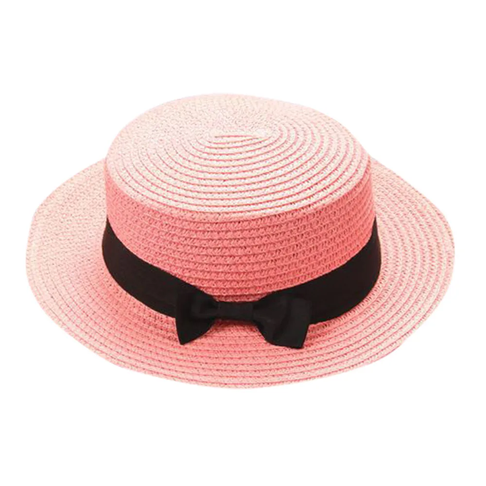 Спальное место#5001 мать и я отец мать бант детская дышащая шляпа соломенная шляпа модный дизайн - Цвет: Pink