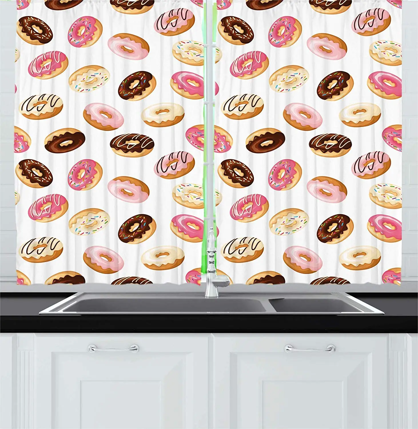 

Food Decor Curtains American South Calssic Police Breakfast Fast Food Dessert Donuts Art Print Window Drapes for Living Room