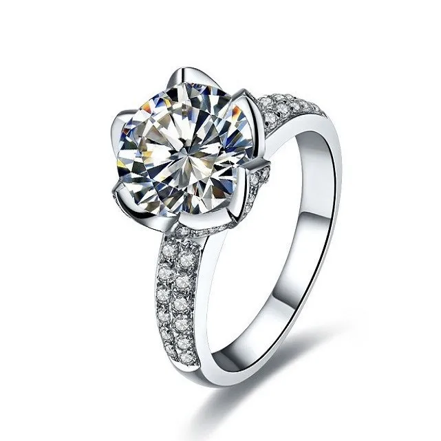 THREEMAN винтажное твердое белое золото 1 карат цветок лотоса форма взаимодействие синтетических алмазов кольцо для женщин лучшие ювелирные изделия для девочек
