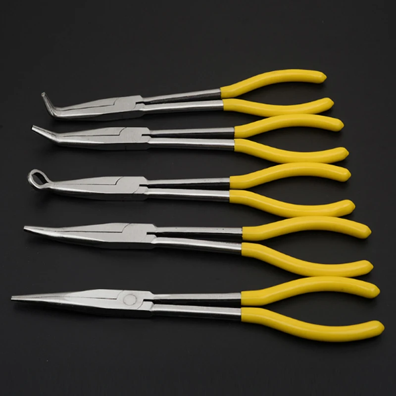 

11-Inch Multi-Function Long Reach 45-Degree 90-Degree Bent Nose Plier Duckbill Hose Ring Long Nose Plier Mechanics Hand Tool