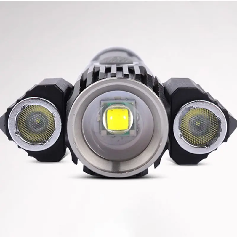 

T6 LED Flashlight Rotating Multifunction Three Head USB Charging Torch Long Shot Lighting For Night Riding Fishing Adventure