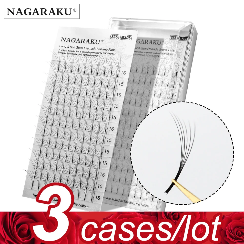 

NAGARAKU Volume Eyelashes 3 Cases lot 2D-6D Premade Volume Fans Russian Volume Lashes Black Faux Cils Premium Mink Eyelashes