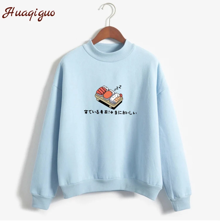  Women Hoodies 2019 Autumn Winter Sweatshirts Cartoon Kawaii Sushi Japanese Print Fleece Loose Molet