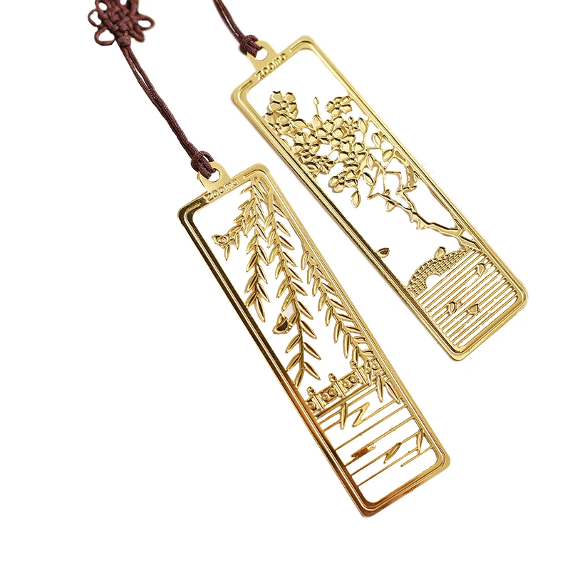 

2 Pcs Diy Cute Chinese Style Gold Metal Bookmark for Book Paper Creative Items Lovely Retro Stationery Gift Package Student