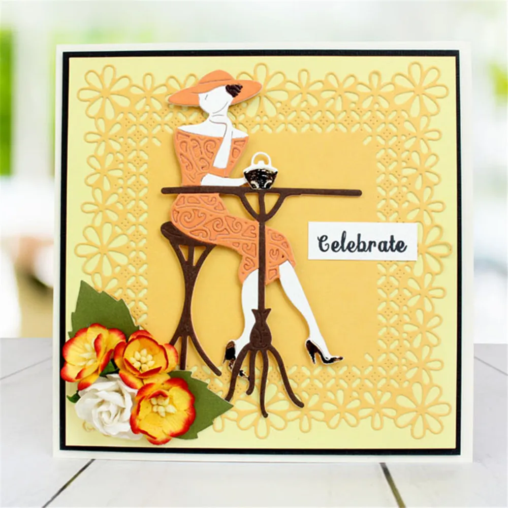 

2018 New Drinking girl DIY Metal Cutting Dies Stencils Scrapbooking Embossing For Card DIY Crafts Tool Photo Album Decor Die Cut