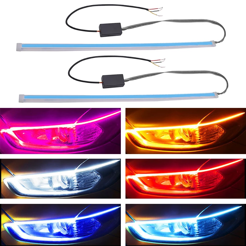 

2pcs 2 in 1 Auto Lamps Cars DRL Turn Signal Guide Strip Headlight and LED Daytime Running Lights Car Styling Accessories