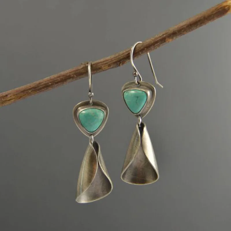 

Vintage Ethnic Wind Chime Dangle Earrings For Women Gift Bohemian Blue Stone Drop Earrings Brincos Statement Jewelry L5C046