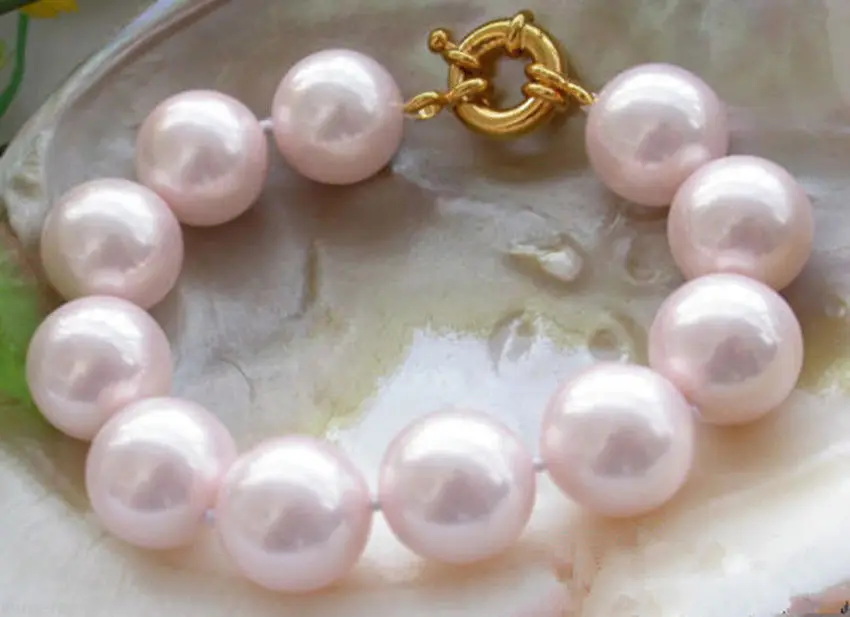 

N1344 RARE PRETTY 12MM PINK ROUND SOUTH SEA SHELL PEARL BANGLE 8" BRACELET Natural >>free shipping