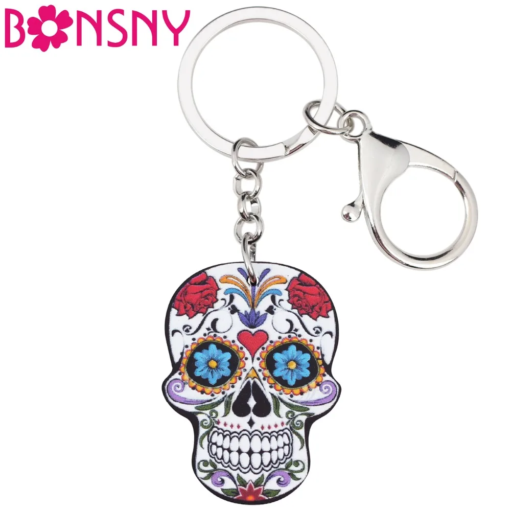 Bonsny акриловый мультфильм Хэллоуин скелет Новинка Череп брелок для женщин